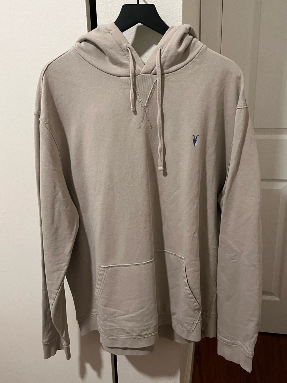 All Saints Men's Light Beige Hoodie with Small Embroidered Logo